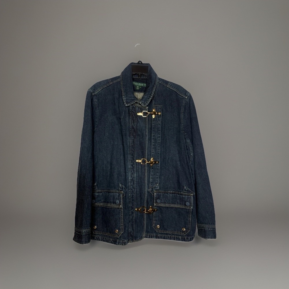 RALPH LAUREN JEANS CO Vintage Denim Fireman Lobster Clasp Zip Women Jacket Sz 1X